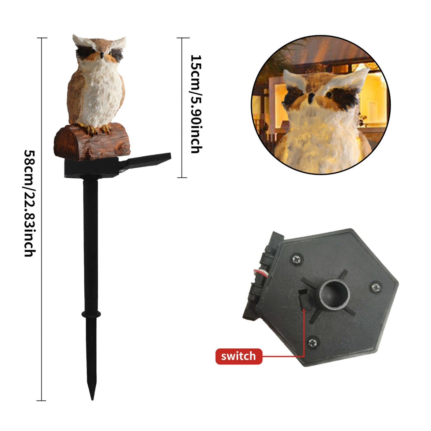 Garden Solar Light Outdoor Decor, Resin Owl Solar LED Light with Stake, Animal Waterproof Light for Flower Fence Lawn Passage Walkway Courtyard Party Decoration