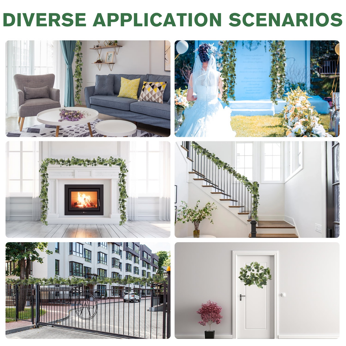 Merryhome 2Pcs 6Ft Artificial Eucalyptus Garland,Spring Garlands,Faux Eucalyptus Leaves Greenery Garland Vines for Table Wedding Centerpiece Arch Mantle Party Indoor Outdoor Decor,Green