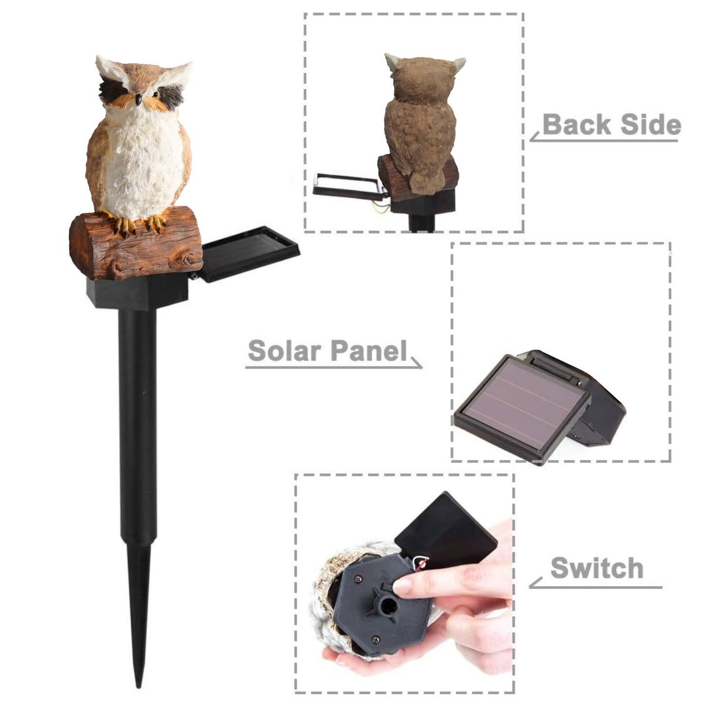 Garden Solar Light Outdoor Decor, Resin Owl Solar LED Light with Stake, Animal Waterproof Light for Flower Fence Lawn Passage Walkway Courtyard Party Decoration