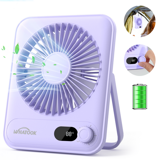 Portable Fan for Travel with Digital Display, 5000mah 25 Hours Battery Operated 100 Speed Wind Personal Fan with Variable Speed Knob, Small Desk Fan for Bedroom Travel Essentials, Purple