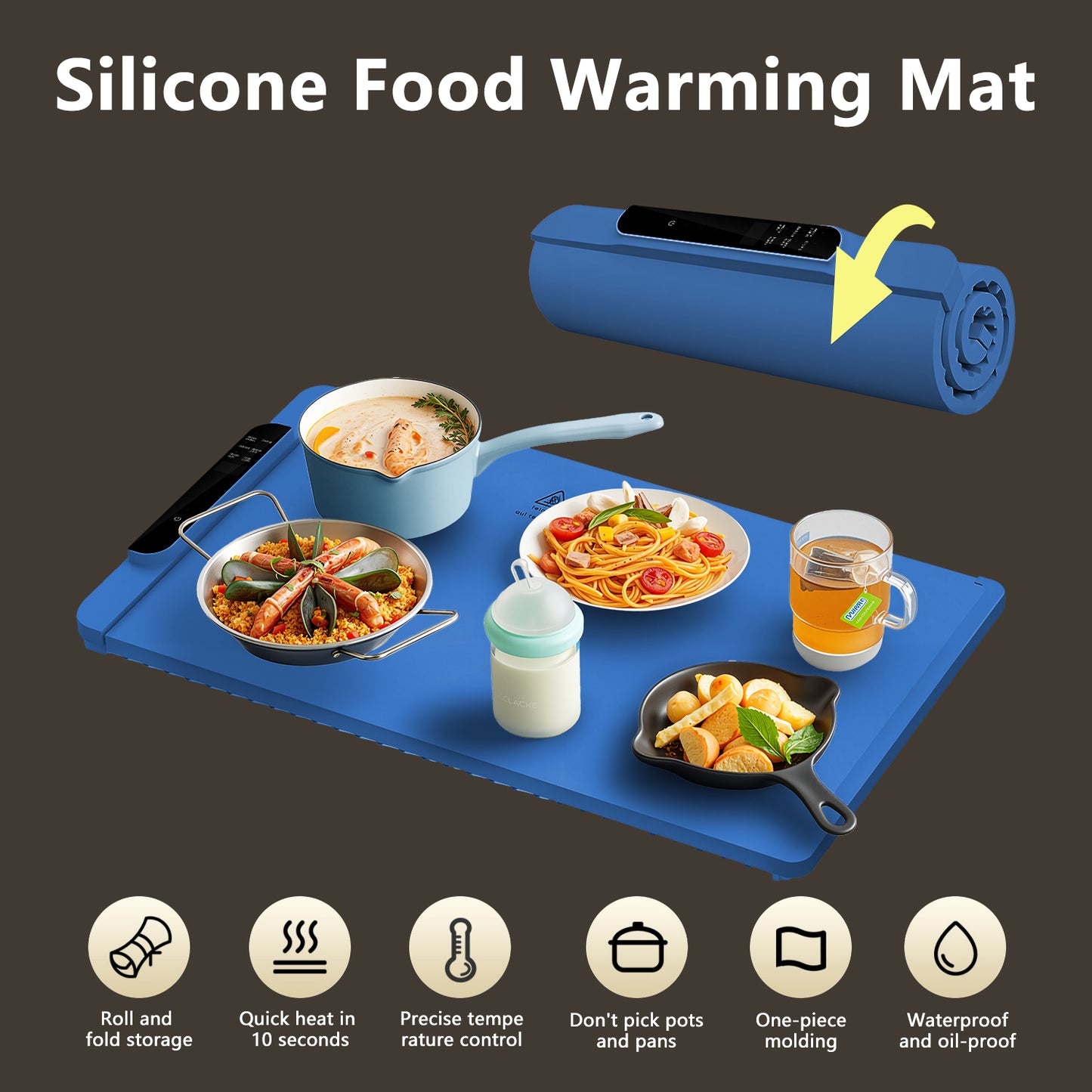 Food Warming Mat with 10 Level Temperature,Warming Mat for Food,Fast Heating Silicone Electric Warming Tray for Party,Family Dinner,Residential,Commercial,Travel（Blue）