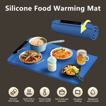Food Warming Mat with 10 Level Temperature,Warming Mat for Food,Fast Heating Silicone Electric Warming Tray for Party,Family Dinner,Residential,Commercial,Travel（Blue）