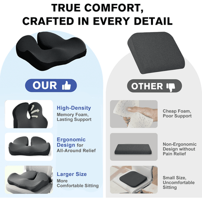 Henotian Memory Foam Seat Cushion for Office Chair, Extra-Thick Ergonomic Chair Cushion for Tailbone, Sciatica & Back Pain Relief, Non-Slip Car Seat Pillow Black
