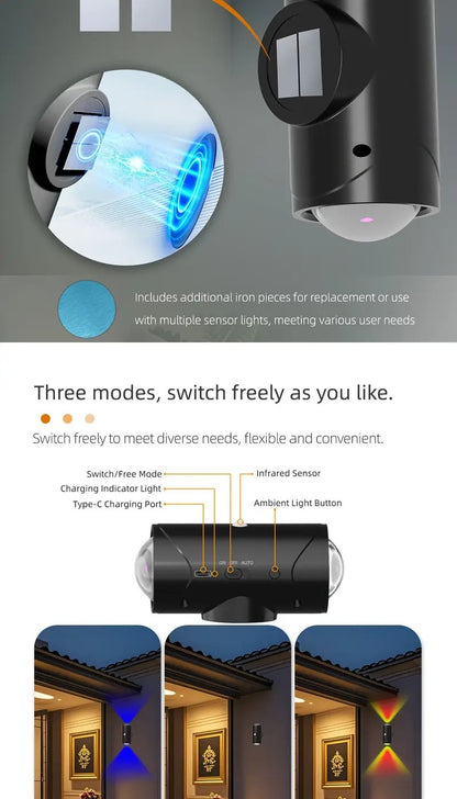 PUCACHI 2-Pack Rechargeable LED Night Light with Motion Sensor, RGB Color Changing & Dimmable Ambient Wall Light for Bedroom, Living Room, Hallway (7 Colors, Wireless, USB-C)