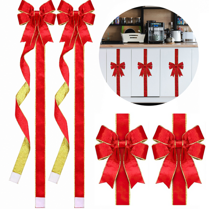 PUCACHI 6 Pcs Christmas Cabinet Door Bows,8x40 Inches Festive Ribbons Large Door Ribbon Party Decorations,for Cabinets Furniture and Kitchen Christmas Party Decorations（Red）