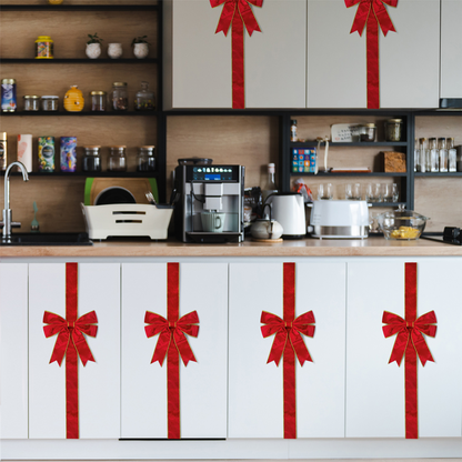 PUCACHI 6 Pcs Christmas Cabinet Door Bows,8x40 Inches Festive Ribbons Large Door Ribbon Party Decorations,for Cabinets Furniture and Kitchen Christmas Party Decorations（Red）