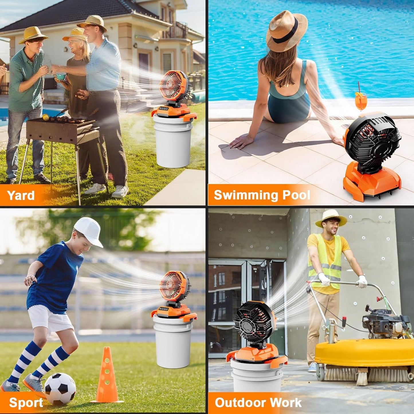 Portable Misting Fan - 30000mAh Battery Powered, 4-Speed Cooling Fan with Adjustable Spray, 120° Oscillation for Camping, Patio, Adjustable Base for 10-13in Water Tank(No Bucket Included)