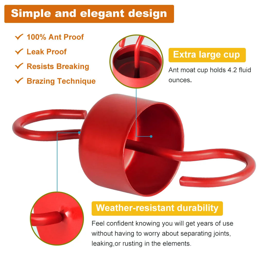 Kidsjoy Moat for Hummingbird Oriole Feeder: 4 Pack Hummingbird Feeder Accessory Hooks with 4 Clean Brushes,Ant Guard in Nectar Feeder for Outdoors(Red)