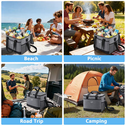 Merryhome 45 Can Soft Sided Cooler Bag, 29 Qt Insulated Leakproof Collapsible Cooler with Shoulder Strap for Beach, Camping, Picnic and Travel, Gray
