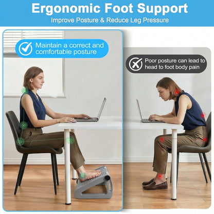 Merryhome Foot Rest Under Desk with 6 Adjustable Heights, Ergonomic Under Desk Footrest with Massage Rollers and Textured Surface for Office, Home and Travel, Gray