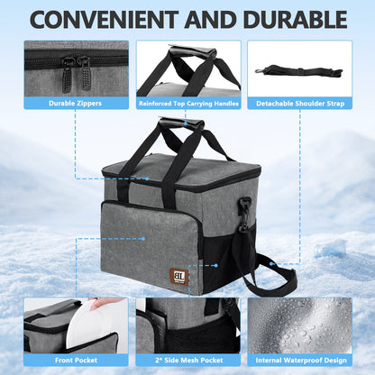 Merryhome 45‑Can Collapsible Soft Cooler Bag – 29 Qt Leak‑Proof Insulated Ice Chest for Camping, Beach, Road Trip, Picnic & Grocery Travel Bag (Gray)