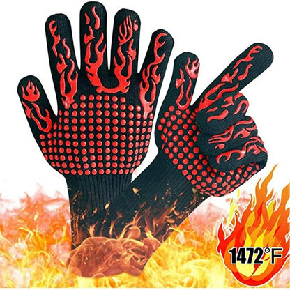 Seven Lady BBQ Gloves, 1472℉ Heat Resistant Grill Gloves, Non-Slip Silicone Oven Mitts, Kitchen Safe Cooking Gloves for Baking, Barbecue, Grilling, Frying