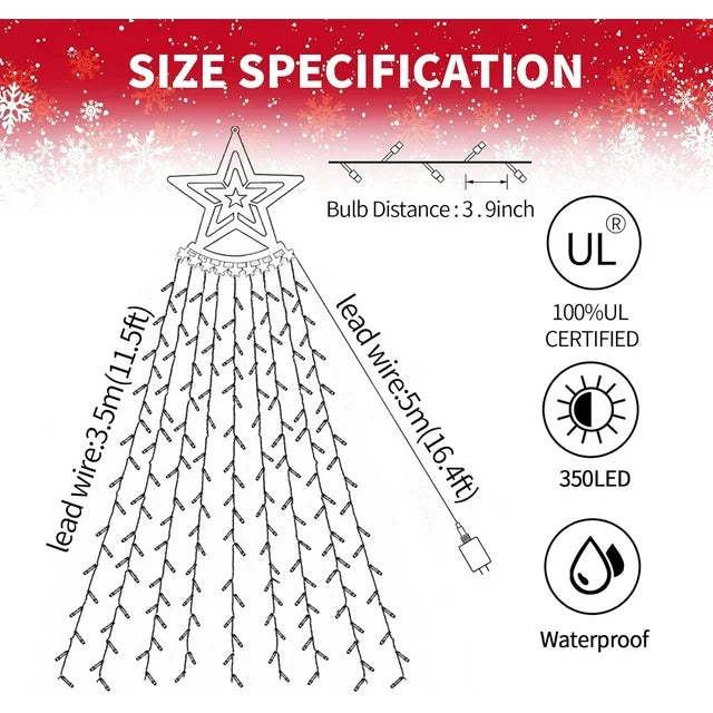 WHATOOK 350 LED Outdoor Christmas Decorations Star Light 12.5FT Christmas Tree Lights 8 Modes Christmas Tree Lights Indoor Outdoor Waterproof Warm Color Christmas Plug-in