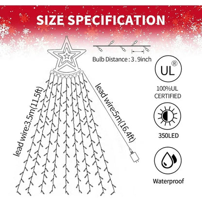 WHATOOK 350 LED Outdoor Christmas Decorations Star Light 12.5FT Christmas Tree Lights 8 Modes Christmas Tree Lights Indoor Outdoor Waterproof Warm Color Christmas Plug-in