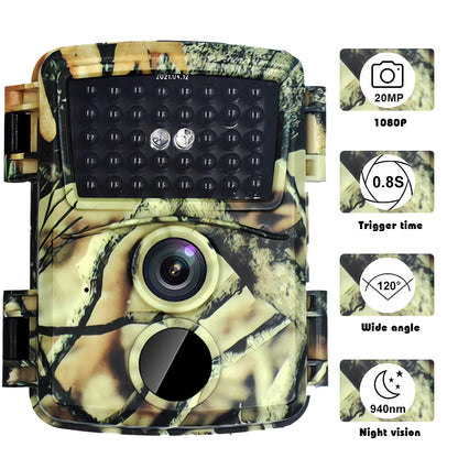 Trail Camera, 20MP 1080P Game Camera Hunting Camera with Night Vision Waterproof IP54 Motion Activated, 120° Wide Angle Lens Wildlife Scouting Deer Hunting Cam for Trail Monitoring