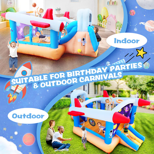 WHATOOK 6 in 1 Indoor & Outdoor Bounce House for Kids, Toddler Indoor Inflatable Bouncer House with Slide and Ball Pit, Soccer Goal, Blow Up Jumping Castle with Blower, Multicolor