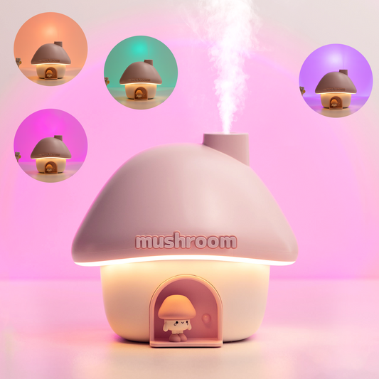 Humidifiers for Bedroom with Night Light,Mushroom House Portable Humidifier 7 Adjustable Colors for Home Decor, Sleep, Relaxation(Pink)