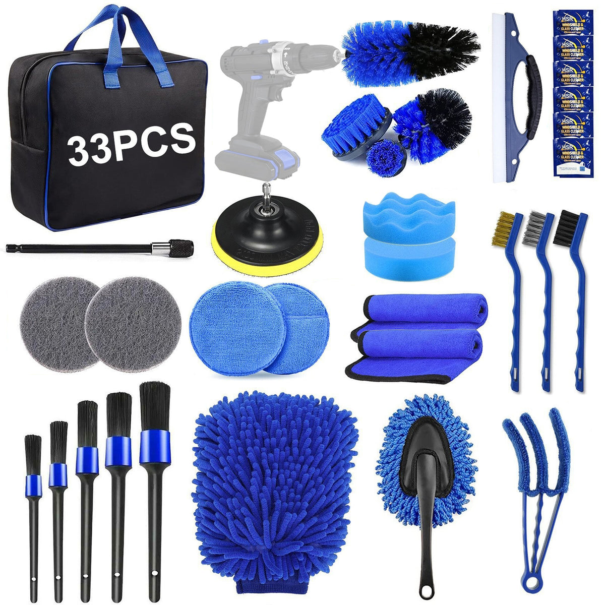 Merryhome 33Pcs Car Detailing Kit,Car Detailing Brush Set,Car Windshield Cleaning Tool,Professional Car Care kit - Car Wash Brush kit for Interior,Exterior,Wheels