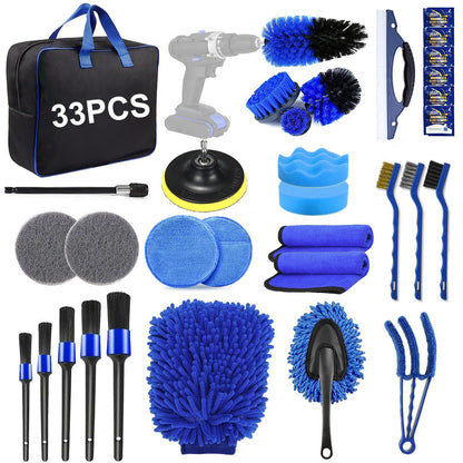 Merryhome 33Pcs Car Detailing Kit,Car Detailing Brush Set,Car Windshield Cleaning Tool,Professional Car Care kit - Car Wash Brush kit for Interior,Exterior,Wheels