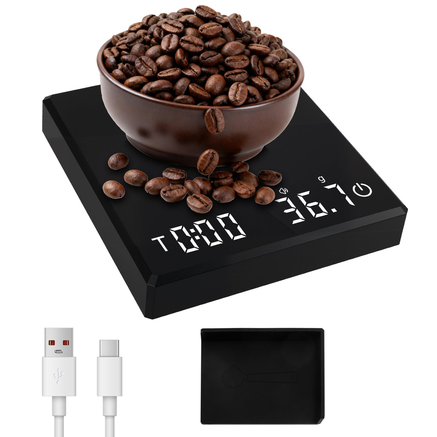 Merryhome Coffee Scale with Timer – 0.1 g Precision Digital Kitchen / Espresso Scale, USB Rechargeable Mini Pour‑Over & French Press Weighing Tool for Home, Dorm & Travel