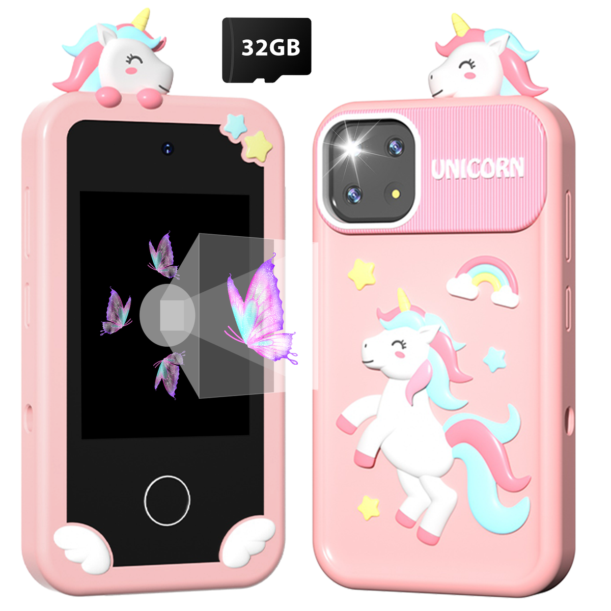 Merryhome Kids Smart Phone for Girls, 2.8" Touchscreen Play Phone with 32G SD Card, Dual Camera, Puzzle Game, Music Player, Christmas Birthday Gifts for Kids Pink