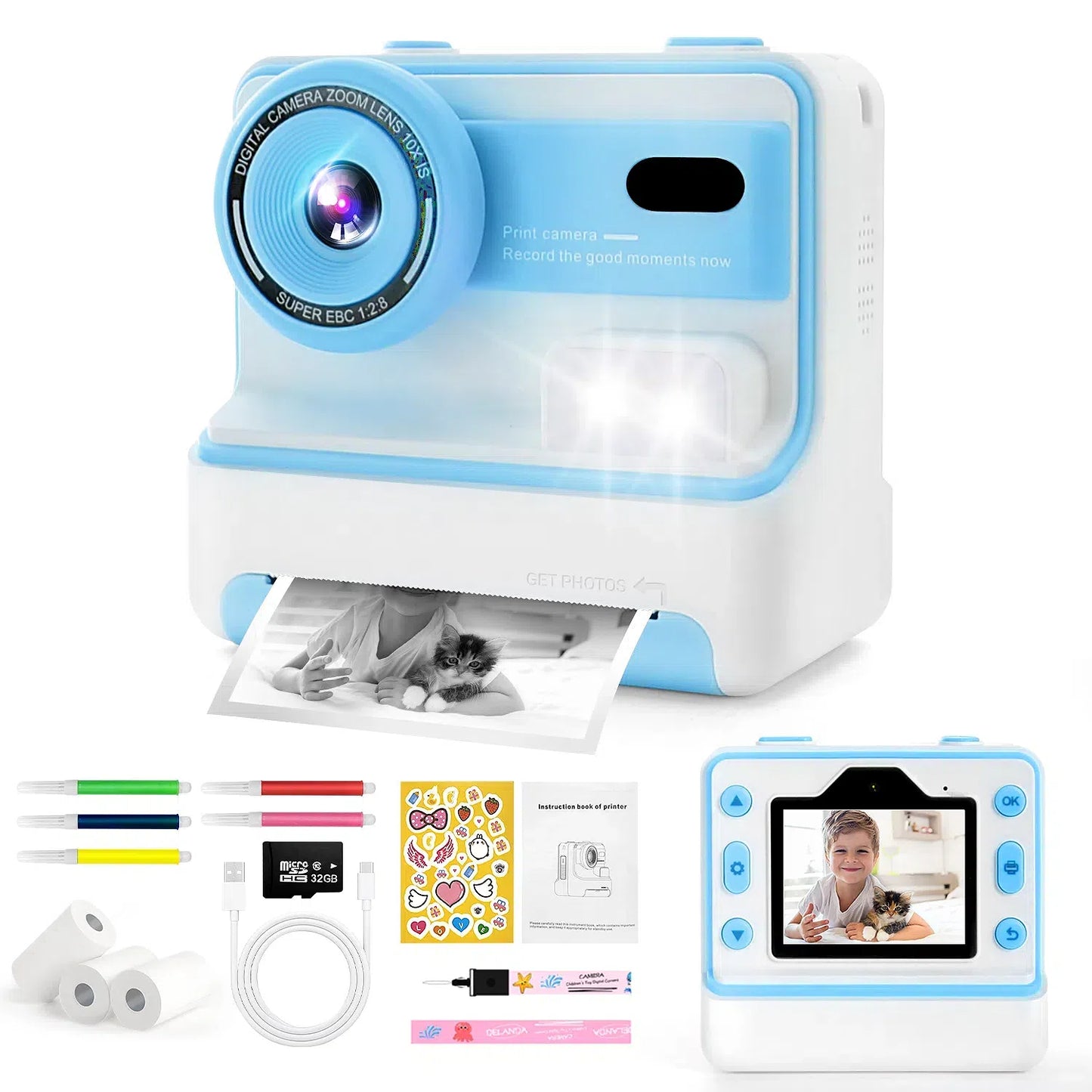 Teblint Kids Camera Instant Print, 2.4 Inch Screen Instant Camera, 1080P HD Digital Video Cameras, Toys for Girls & Boys 3-12 Years, Best Christmas Birthday Gifts (Blue)