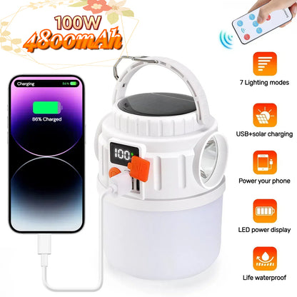 Teblint LED Camping Lantern, 7 Light Modes Camping Light, 5000mAh Solar Tent Lights with Flashlight, Rechargeable Emergency Lantern for Power Outage Hurricane Hiking Fishing, Camping Essentials