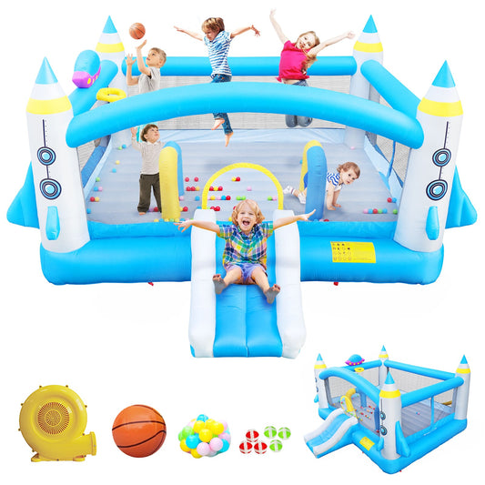 WHATOOK Bounce House for Kids Multifunctional Jump 'n Slide Kids Inflatable Bounce with Blower, 198" x 180" Play Area x 96" Tall, Basketball Hoop, Target Game, A Wealth of Accessories