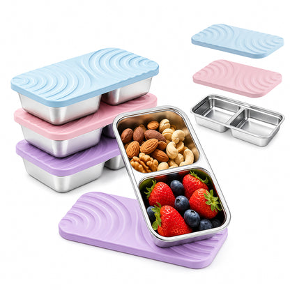 Merryhome 3 Pack Stainless Steel Snack Containers,Stackable & Leak-Proof Metal Food Containers with Lid,Salad Dressing Container for Fridge Fruit Container Airtight Crisper Box,Dishwasher Safe