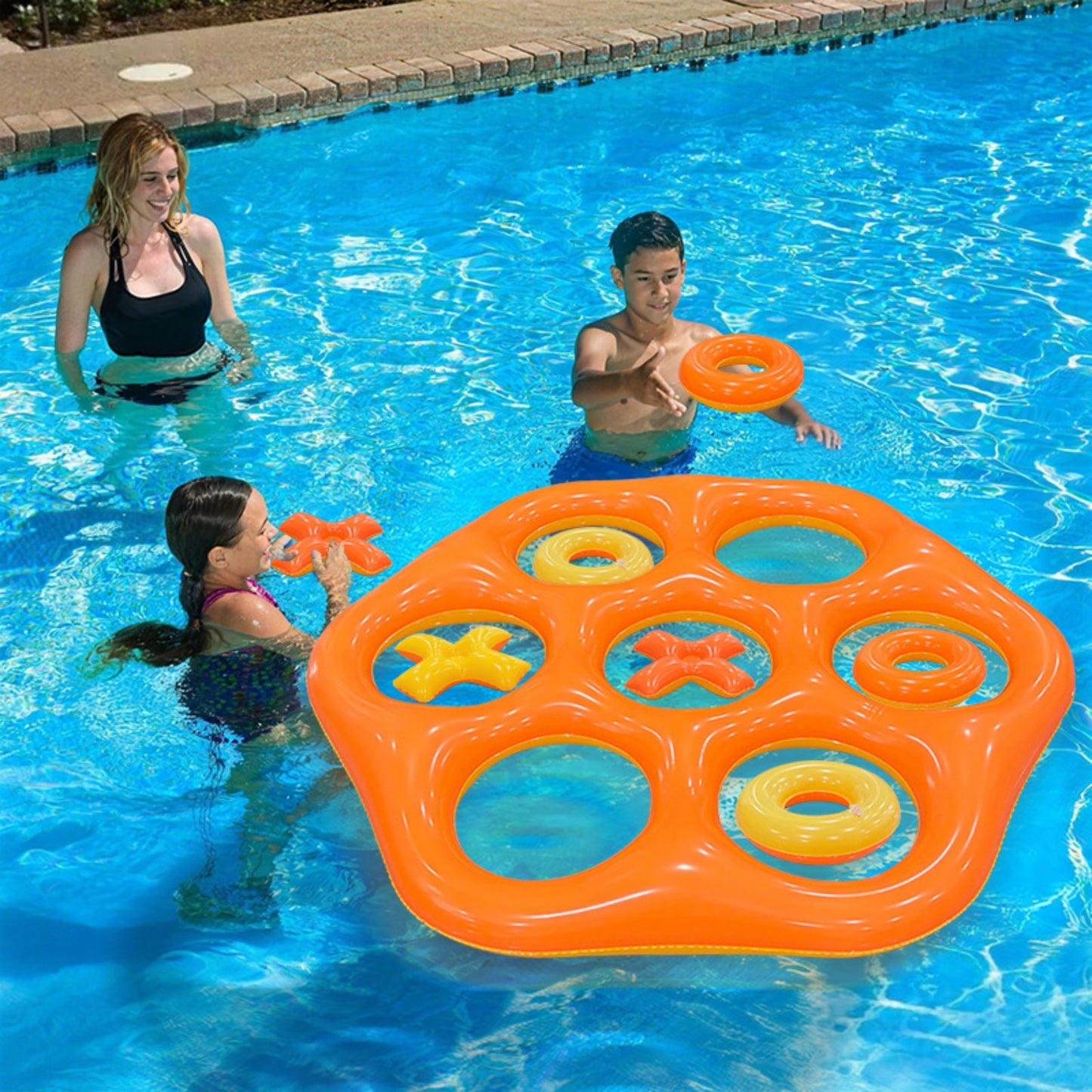 Pool Games Set- Hexagonal Floating with 7 Toss Rings Fun Summer Pool Party Beach Lawn Camping Party Float Game Water Ball
