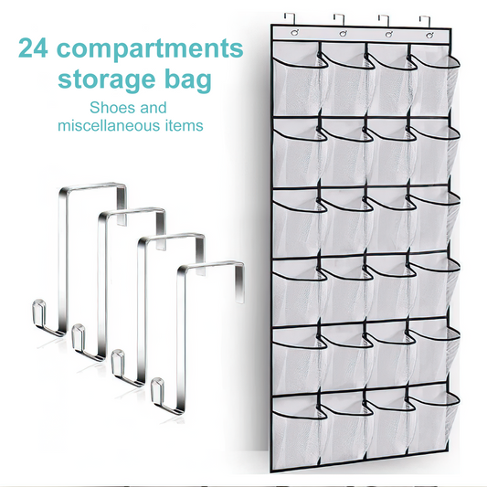 SPORTS JOY 24 Pocket Over the Door Shoe Organizer with 4 Metal Hooks, Breathable Mesh Hanging Shoe Organizer, Hanging Storage Bag for Store Shoes, Toys, Cosmetics, Jewelry, Miscellaneous Items(White)