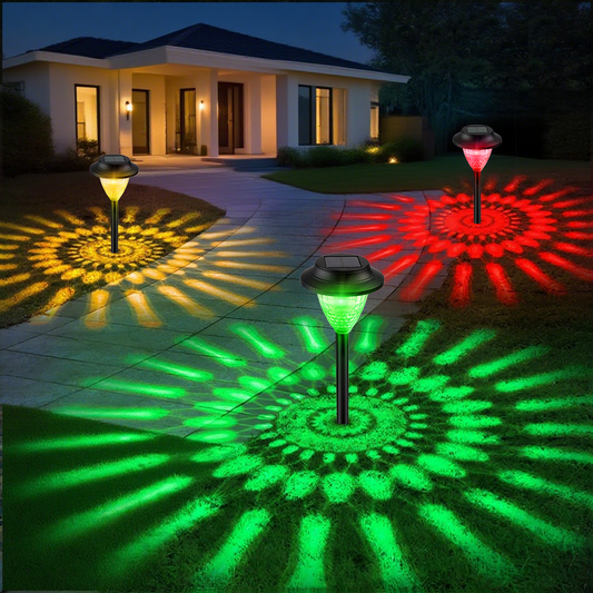 PUCACHI 8-pack Outdoor Solar Lights, Solar Garden Lights, RGB Color Changing + Warm White Light, IP67 Waterproof, Suitable for Garden Paths, Backyard, Christmas, Lawns, Landscape Decoration