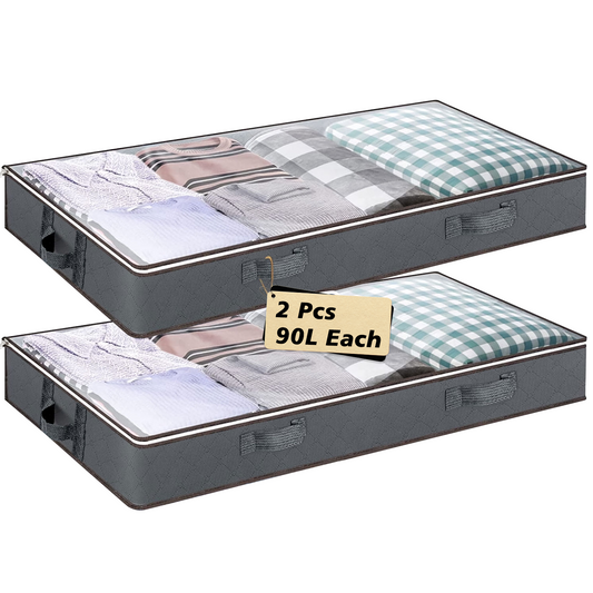 SPORTS JOY 2Pack 90L Under Bed Storage Bags with Reinforced Handles, Visible Underbed Storage Containers, Foldable Breathable Closet Storage for Blankets, Comforter, Sweaters, Pillows, Sheets (Gray)