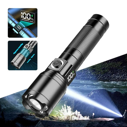 Powerful Flashlight, Rechargeable Waterproof Searchlight, Super Bright Handheld Led Flashlight, Tactical Flashlight USB Zoom Torch for Emergency Hiking Hunting Camping