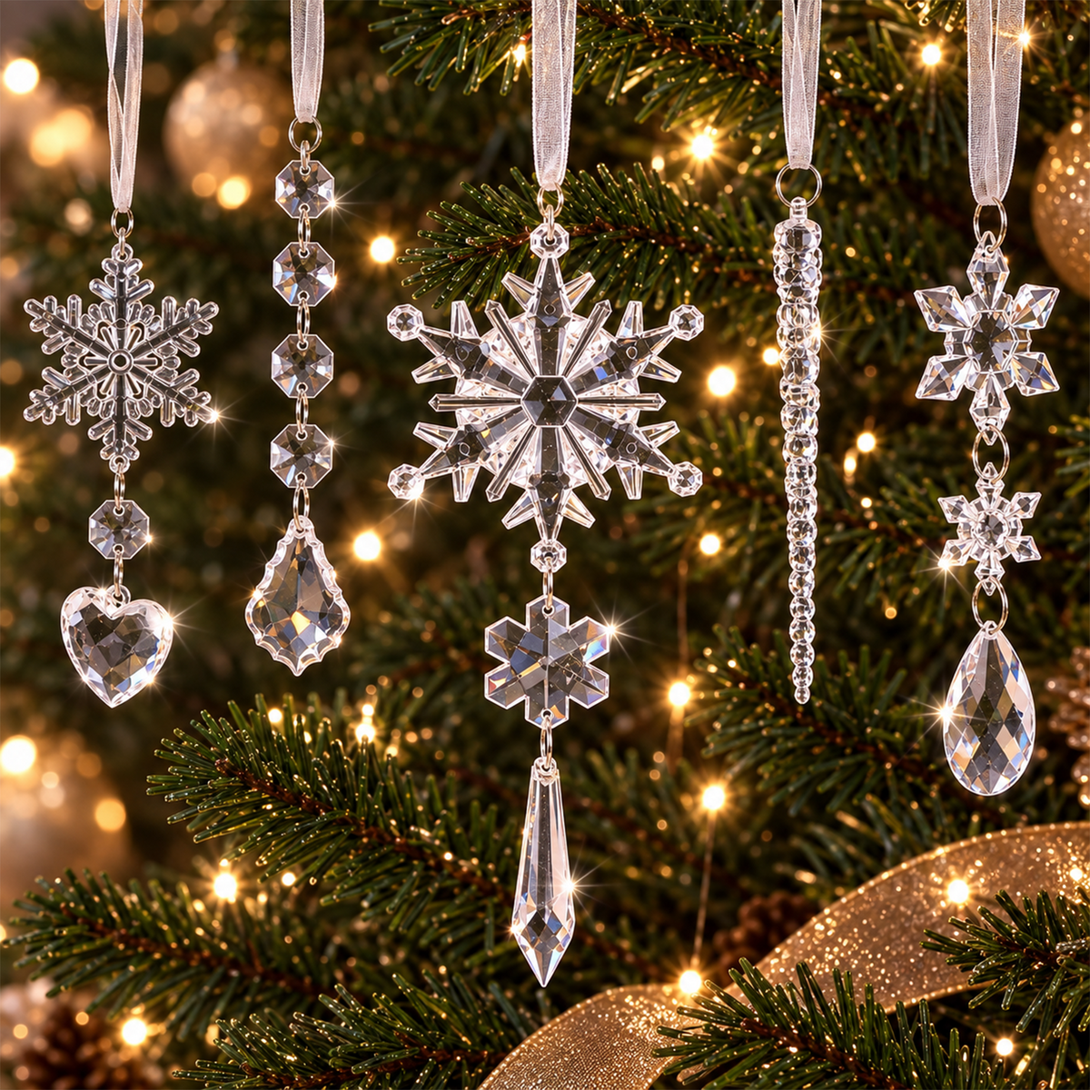 Christmas Decoration Crystal Ornaments, 21Pcs Acrylic Hanging Ornaments, Snowflake Icicle Drop Shaped Decorations for Christmas Tree, Winter Holiday Party