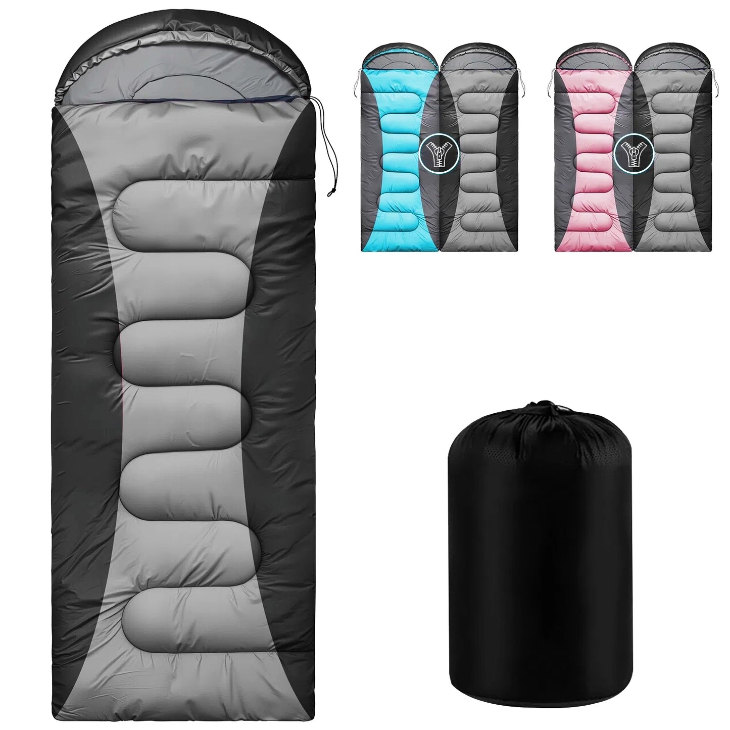 Teblint Camping Sleeping Bag for Adults Kids, 4-Season Cold Weather Sleeping Bag, Waterproof & Compression Sack Included, Camping Essentials Gear Accessories Hiking Sleep Must Haves (Black)