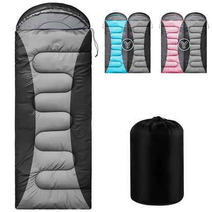 Teblint Camping Sleeping Bag for Adults Kids, 4-Season Cold Weather Sleeping Bag, Waterproof & Compression Sack Included, Camping Essentials Gear Accessories Hiking Sleep Must Haves (Black)