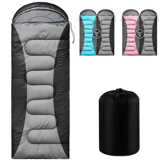 Teblint Camping Sleeping Bag for Adults Kids, 4-Season Cold Weather Sleeping Bag, Waterproof & Compression Sack Included, Camping Essentials Gear Accessories Hiking Sleep Must Haves (Black)