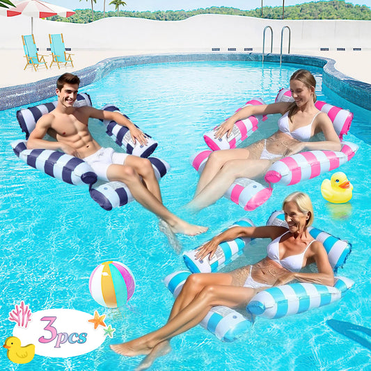 Teblint Pool Floats, Upgraded 4-in-1 Inflatable Water Hammock, Pool Toys for Adults, Portable Floating Lounger for Pool, Beach, Capacity 220 lbs, 3pcs