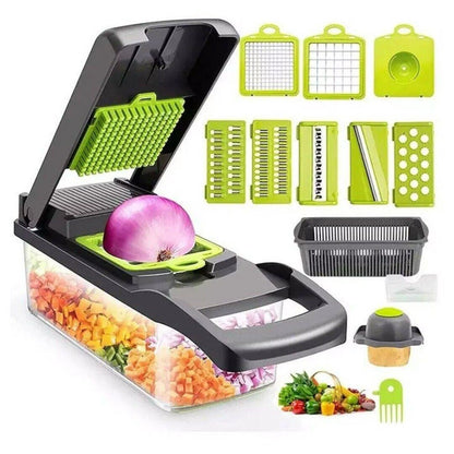 Sevenlady Vegetable Chopper, Multifunctional 13 in 1 Food Chopper, Mandoline Slicer, Dicer, Cutter, Veggie Chopper with 8 Blades,Fruits Salads Onion Chopper with Container (Gray)