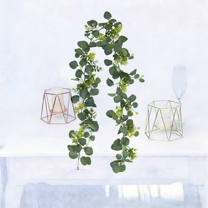 Merryhome 2Pcs 6Ft Artificial Eucalyptus Garland,Spring Garlands,Faux Eucalyptus Leaves Greenery Garland Vines for Table Wedding Centerpiece Arch Mantle Party Indoor Outdoor Decor,Green