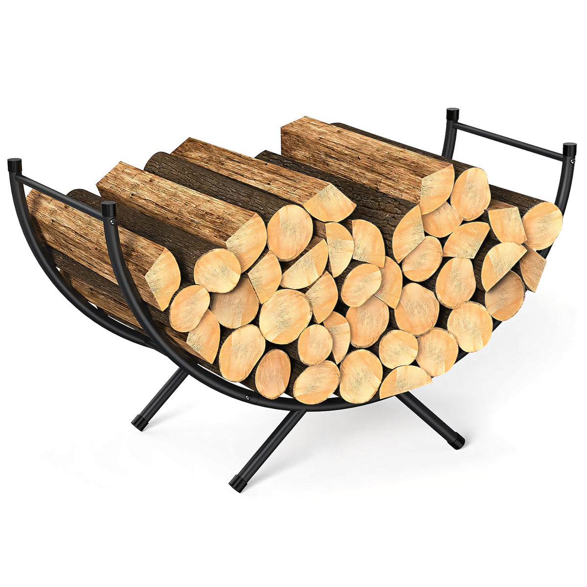 Teblint Curved Firewood Rack, 33in Powder-coated Metal Fireplace Log Holder for Firewood Storage, Ideal for Indoor and Outdoor Fireplaces Wood Storage, Black