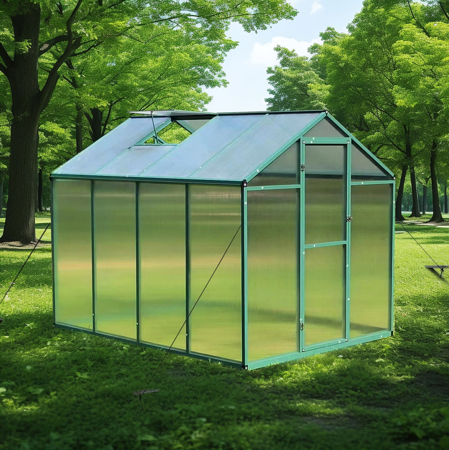 WHATOOK Gain height windproofaluminum greenhouse 6x8 FT Polycarbonate Greenhouse Raised Base and Anchor Aluminum Heavy Duty Walk-in Greenhouses for Outdoor Backyard in All Season