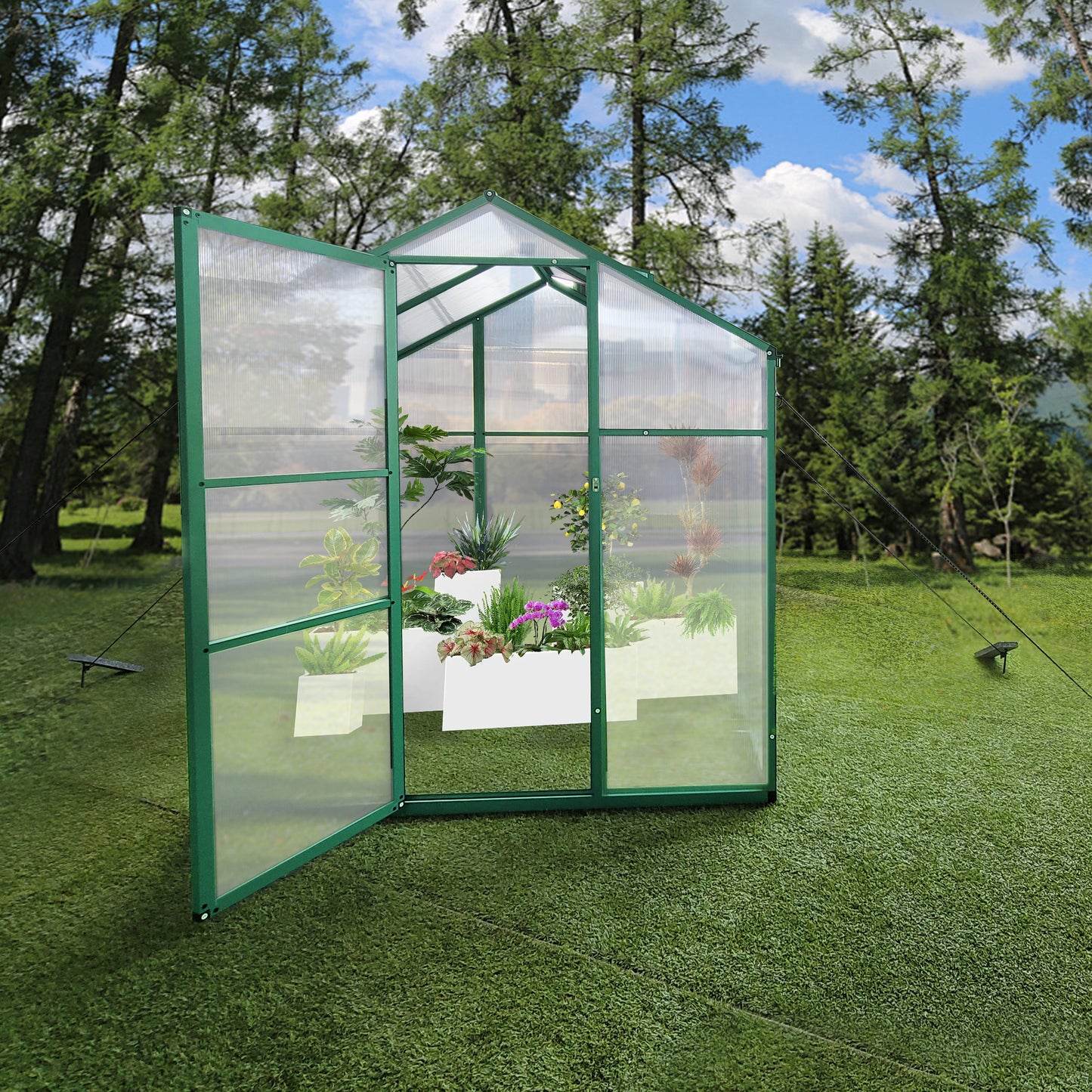 WHATOOK Gain height windproofaluminum greenhouse 6x10 FT Polycarbonate Greenhouse Raised Base and Anchor Aluminum Heavy Duty Walk-in Greenhouses for Outdoor Backyard in All Season