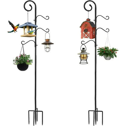 92 Inch Shepherds Hooks for Outdoor 2 Pack, Bird Feeder Poles with 4 Hooks, Shepherds Hook for Bird Feeders Outside with Base, Garden Pole for Hanging Plant Baskets, Weddings Decor