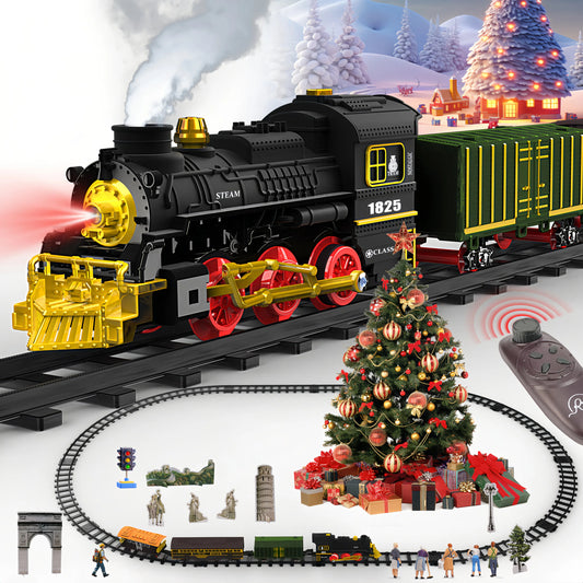 Teblint Train Set Toy with Remote Control, Electric Toy Train with Smoke, Lights & Sound, Rechargeable Steam Locomotive Engine Train Toy for 3 4 5 6 7 8+ Years Old Kids, Christmas Birthday Gift
