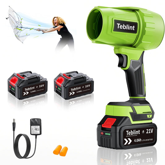 Teblint Cordless Leaf Blower for Lawn Care, 370CFM & 150MPH Handheld Turbo Jet Blower with 2×4.0Ah Batteries & Fast Charger, Adjustable Speed, Green