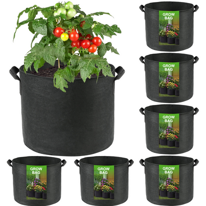 Grow Bags 3 Gallon ,7 Pack Planter Pots with Handles, Heavy Duty Gardening for Tomoato, Potato, Vegetable, Herbs and Flowers, Black