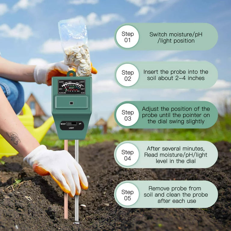 Sevenlady Soil Moisture Tester, 3 in 1 Soil Moisture/PH/Light Meter, Soil Test Kit for Indoor Outdoor Plants, Flowers, Vegetable Gardens and Lawns