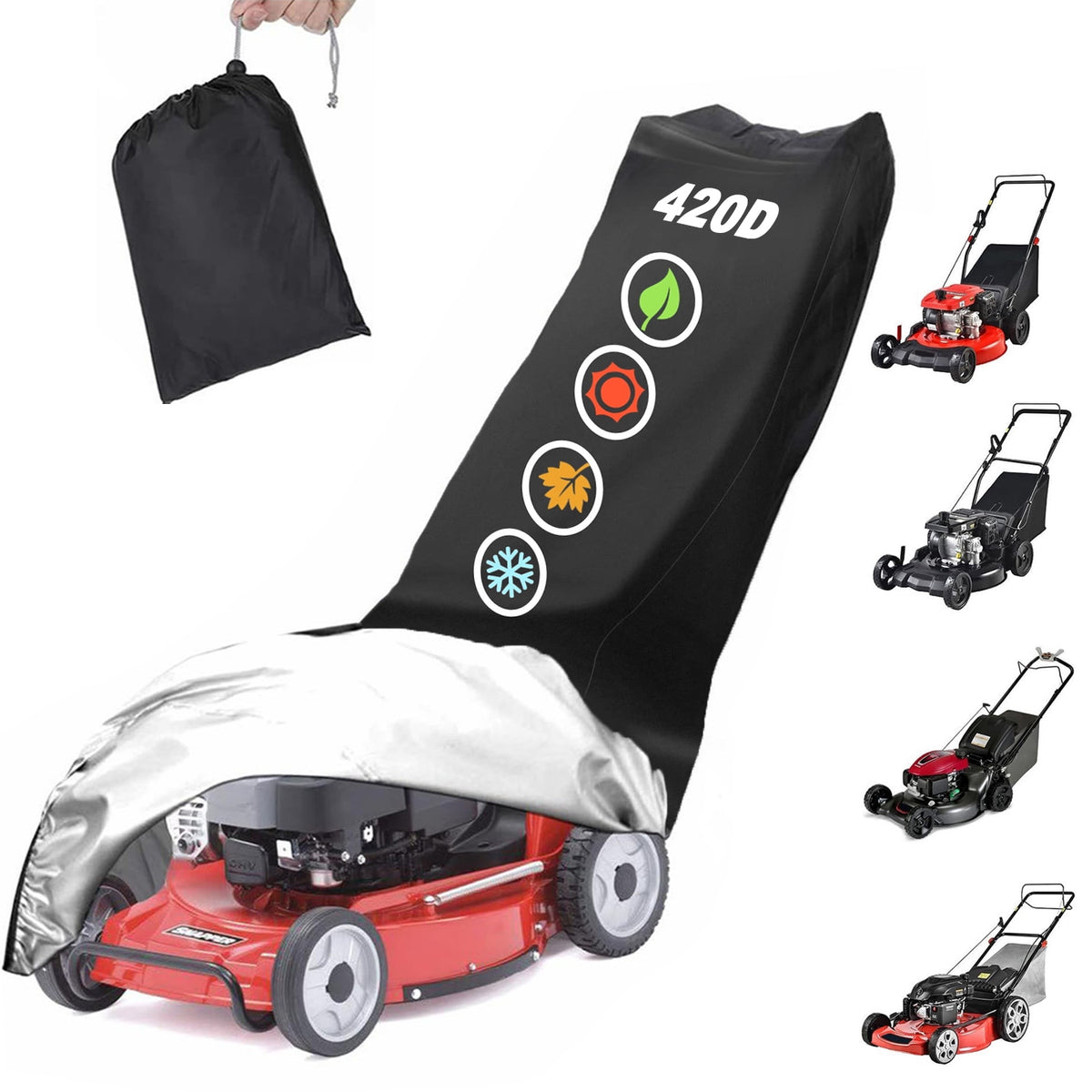 Merryhome Push Mower Cover,Lawn Mower Cover,420D Heavy Duty Polyester Oxford (74"*25"*39") Universal Walk-Behind Push Mower Cover Waterproof and UV Protection(Black)